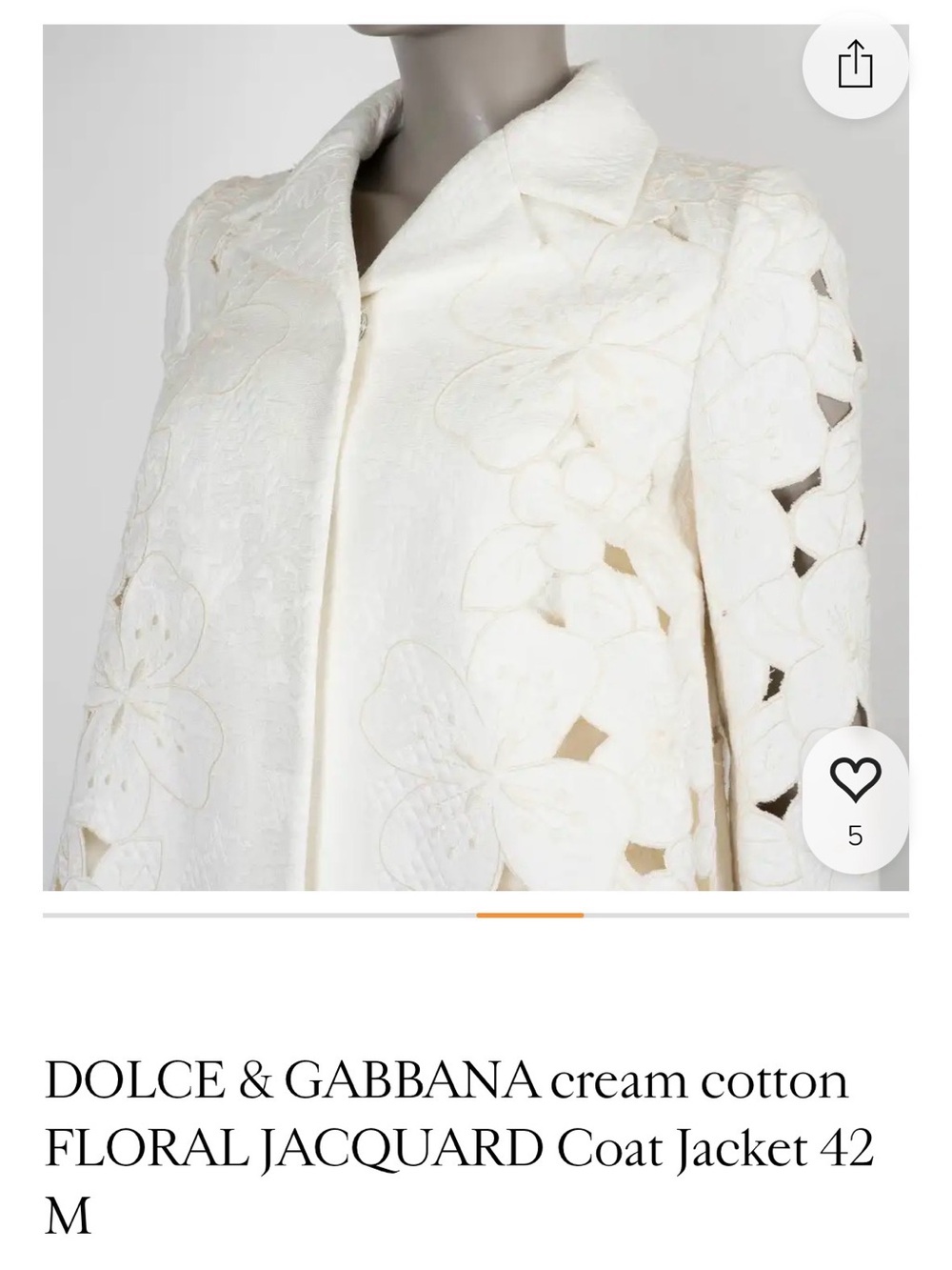 Dolce & Gabbana Cream Floral Cutwork Jacquard Jacket